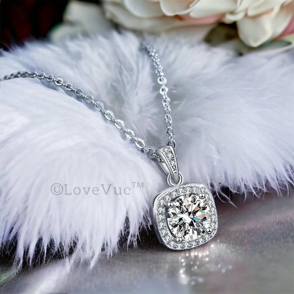 Certified 1ct. t.w. Diamond Square Frame Drop Halo Necklace VVS1 GRA Certified - Picture 4 of 16